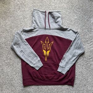 Colosseum Gray and Maroon Cowl Neck Sweater with Gold Emblem